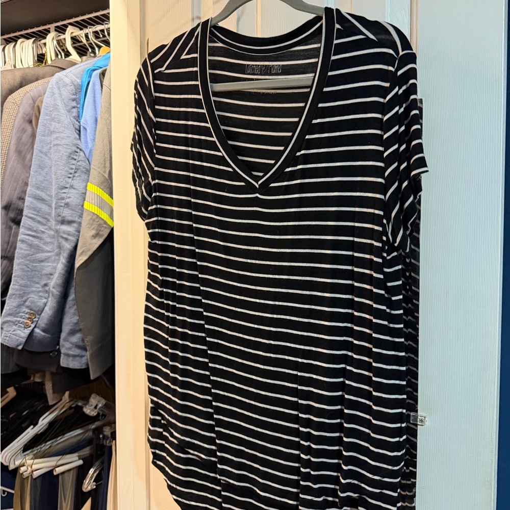 Latched Mama Striped V-Neck Tee - Black and White